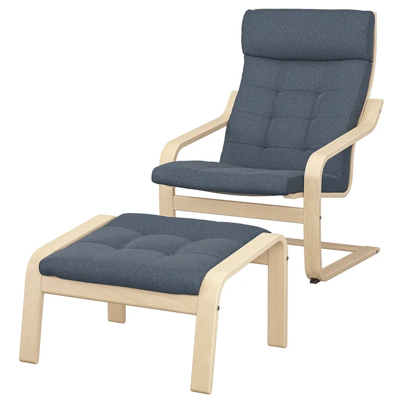 IKEA POÄNG ПОЕНГ, крісло та підставка для ніг, береза okl / Gunnared blue 195.021.91 фото №1