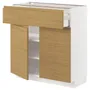 IKEA METOD МЕТОД / MAXIMERA МАКСИМЕРА, напольный шкаф с ящиком / 2дверцами, белый / Воксторп имит. дуб, 80x37 см 895.386.48 фото