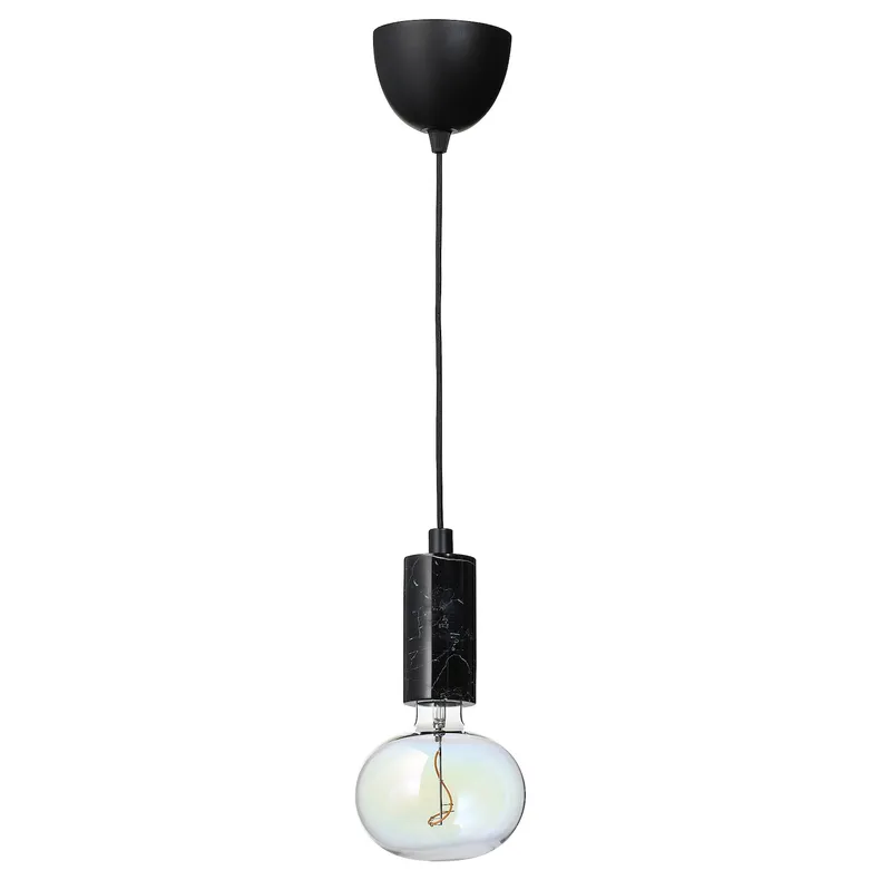 IKEA MARKFROST МАРКФРОСТ / MOLNART МОЛНАРТ, подвесной светильник с лампочкой, черный мрамор / многоцветный в форме эллипса 894.945.31 фото №1