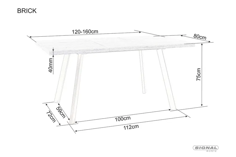 Стіл обідній розкладний SIGNAL BRICK, дуб артізан / чорний, 80x120 фото №10