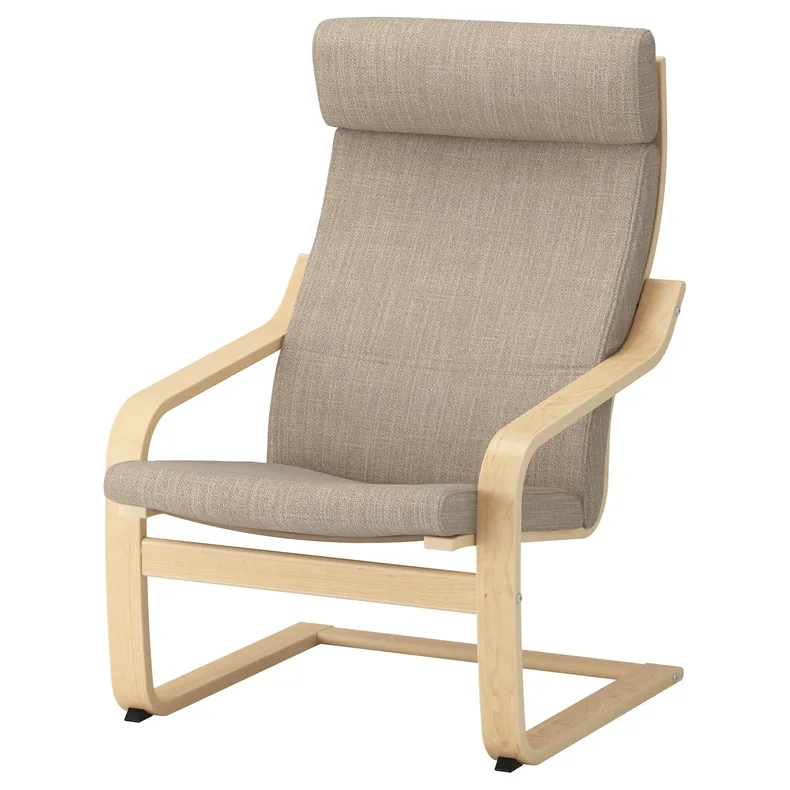 IKEA POÄNG ПОЕНГ, крісло та підставка для ніг, березовий шпон / ХІЛЛАРЕД бежевий 394.842.71 фото №3