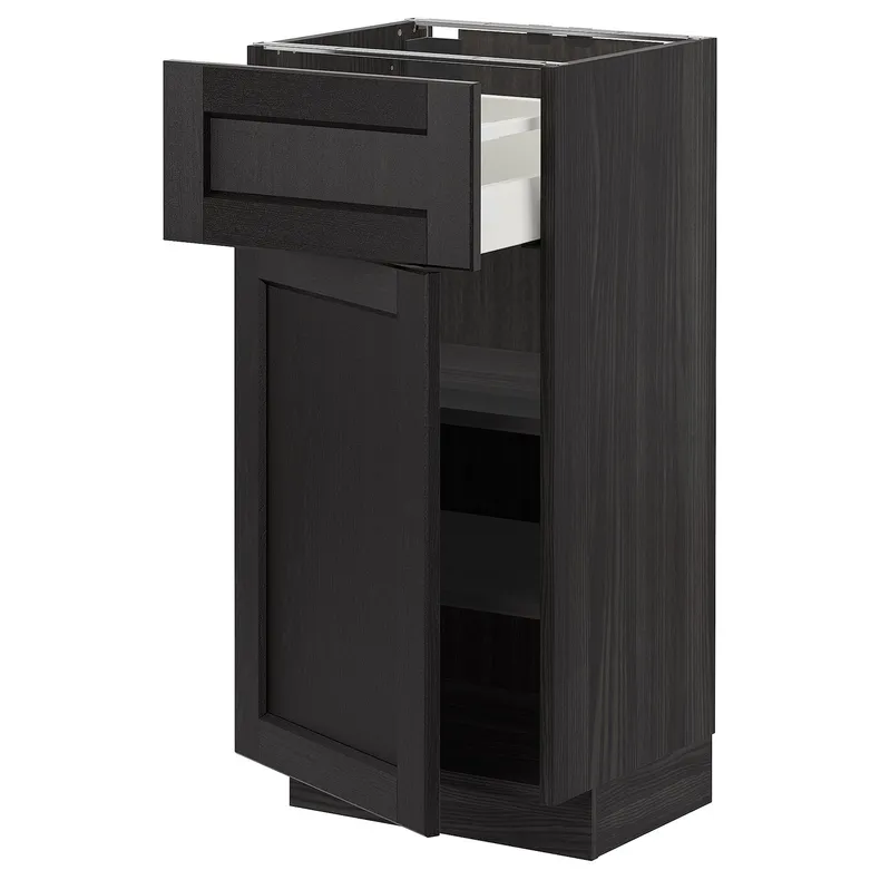 IKEA METOD МЕТОД / MAXIMERA МАКСИМЕРА, напольный шкаф с ящиком / дверцей, черный / Лерхиттан с черными пятнами, 40x37 см 694.582.18 фото №1