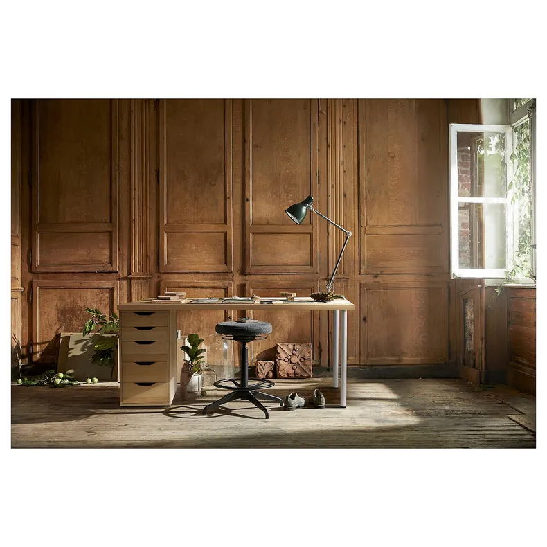 IKEA LAGKAPTEN ЛАГКАПТЕН / ALEX АЛЕКС, письменный стол, дуб, окрашенный в белый цвет, 140x60 см 194.320.23 фото №5