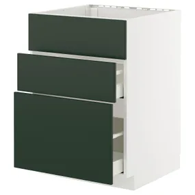 IKEA METOD МЕТОД / MAXIMERA МАКСИМЕРА, шкаф под мойку+3фасада/2ящика, белый/Гавсторп темно-зеленый, 60x60 см 495.566.82 фото