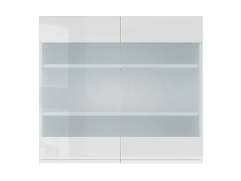 BRW Двухдверный верхний кухонный шкаф Sole 80 см с витриной белый глянцевый, альпийский белый/глянцевый белый FH_G_80/72_LV/PV-BAL/BIP фото №1