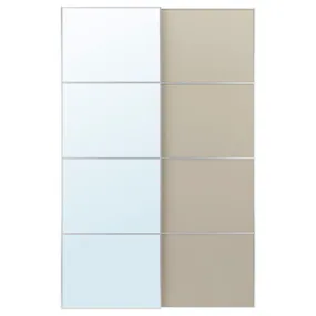 IKEA AULI АУЛІ / MEHAMN МЕХАМН, розсувні дверцята, 2 шт., алюмінієве дзеркало/2шт бежеве, 150x236 см 095.605.77 фото