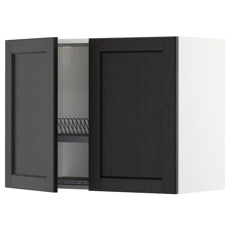 IKEA METOD МЕТОД, навесной шкаф с сушилкой / 2дверцы, белый / Лерхиттан с черными пятнами, 80x60 см 394.591.96 фото №1