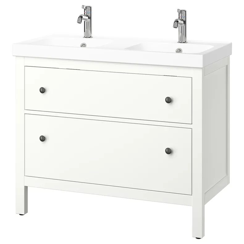 IKEA HEMNES ХЕМНЭС / ORRSJÖN ОРРШЁН, шкаф с ящиками / раковина / смесители, белый, 102x49x89 см 395.467.97 фото №1