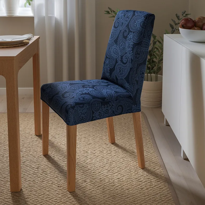 IKEA BERGMUND БЕРГМУНД, стілець, імітація. дуб / квільсфорс темно-синій / блакитний 494.289.77 фото №2