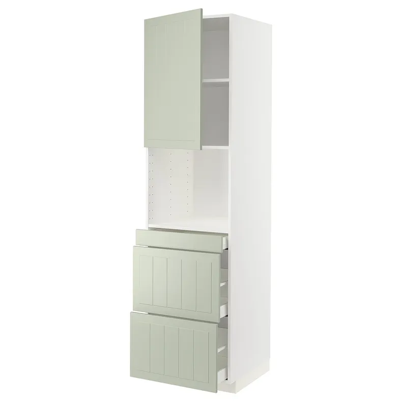 IKEA METOD МЕТОД / MAXIMERA МАКСИМЕРА, высокий шкаф д / СВЧ / дверца / 3ящика, белый / светло-зеленый, 60x60x220 см 394.866.37 фото №1