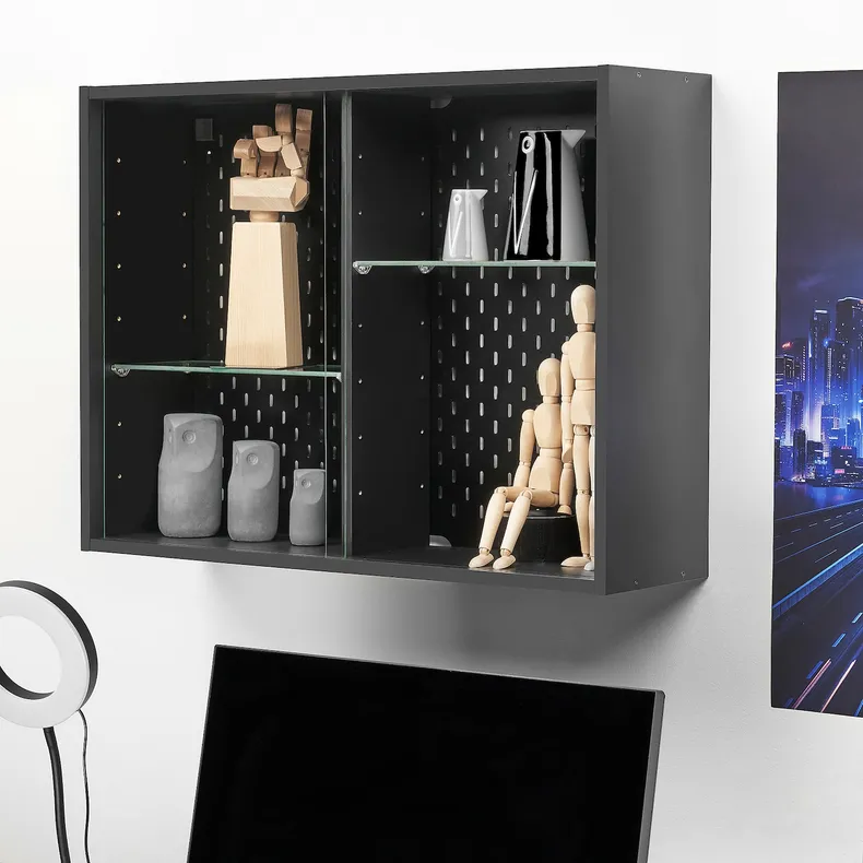 IKEA UPPSPEL УППСПЕЛ, шафа зі скляними дверцятами, темно-сірий, 76x56 см 905.076.36 фото №5