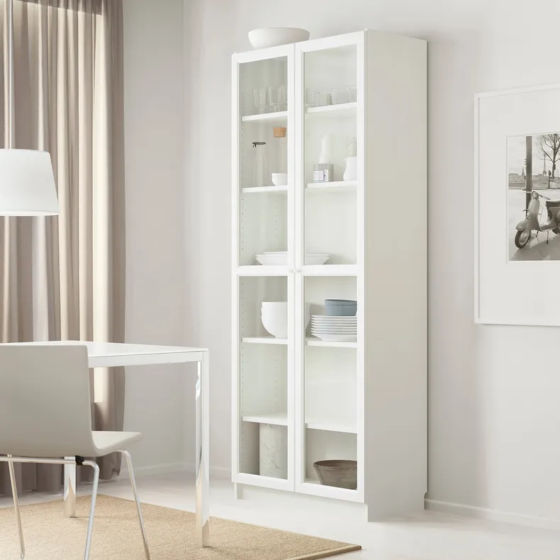 IKEA BILLY БІЛЛІ / OXBERG ОКСБЕРГ, книжкова шафа зі скляними дверцятам, білий / скло, 80x42x202 см 793.988.32 фото №2