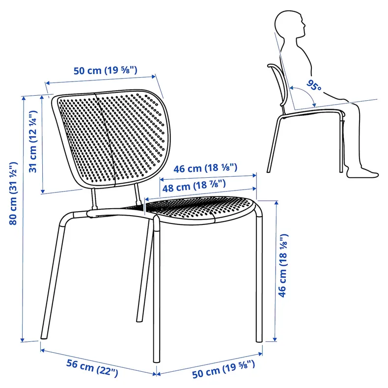 IKEA DUVSKÄR ДУВШЕР / DUVSKÄR ДУВШЕР, стол и 2 стула, внешний черный / синий / серый, 76 см 495.447.74 фото №5