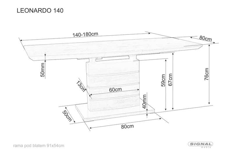 Стіл обідній SIGNAL LEONARDO, білий лак, 80x140 фото №2