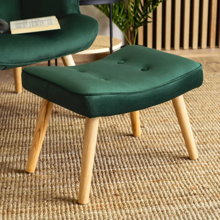 Кресло мягкое бархатное с подставкой для ног MEBEL ELITE LOZANO Velvet, Зеленый фото №5