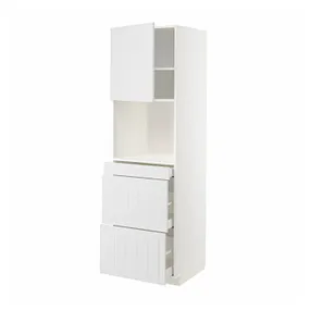 IKEA METOD МЕТОД / MAXIMERA МАКСИМЕРА, высокий шкаф д / СВЧ / дверца / 3ящика, белый / Стенсунд белый, 60x60x200 см 594.592.61 фото