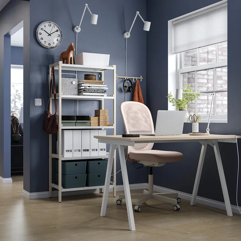 IKEA TROTTEN / FLINTAN ТРОТТЕН / ФЛИНТАН / EKENABBEN ЭКЕНАББЕН, стол и комбинация для хранения, и вращающееся кресло бежевого / белого цвета 794.368.29 фото №2