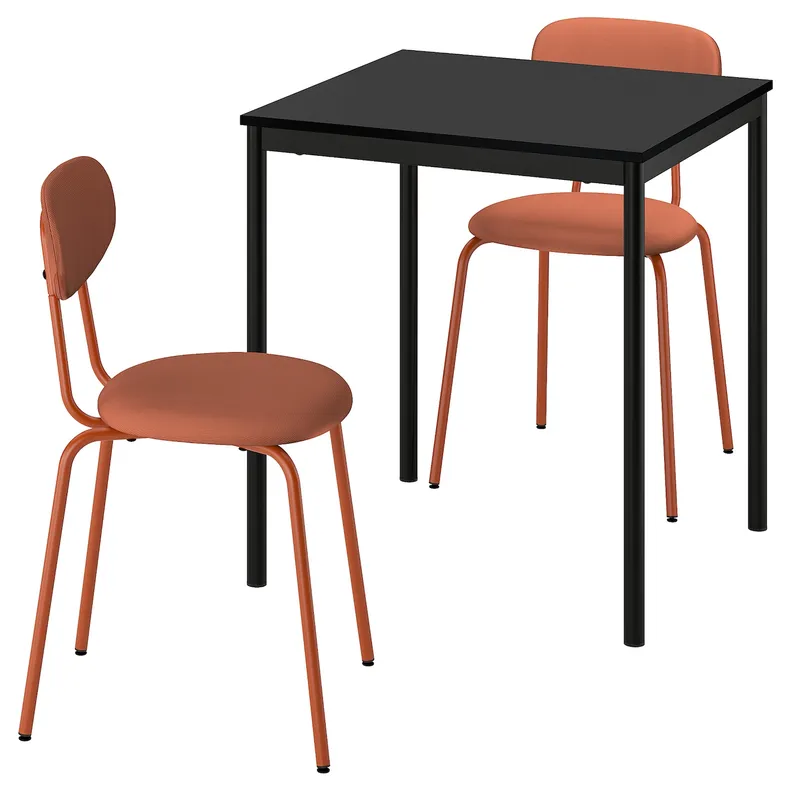 IKEA SANDSBERG САНДСБЕРГ / ÖSTANÖ ЕСТАНЕ, стіл+2 стільці, чорний чорний / нагадати червоно-коричневий, 67 см 495.694.77 фото №1