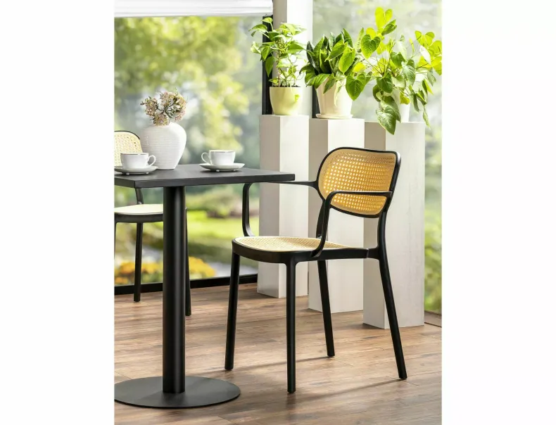 Кухонный стул пластиковый SIGNAL BALI II, эффект ротанга / черный фото №5