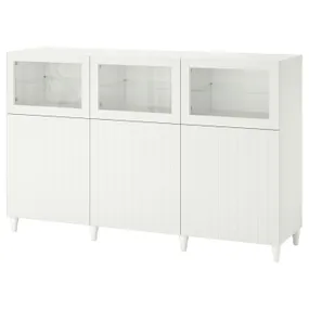 IKEA BESTÅ БЕСТО, комбинация для хранения с дверцами, белый / Суттервикен / Каббарп белое прозрачное стекло, 180x42x112 см 993.843.39 фото