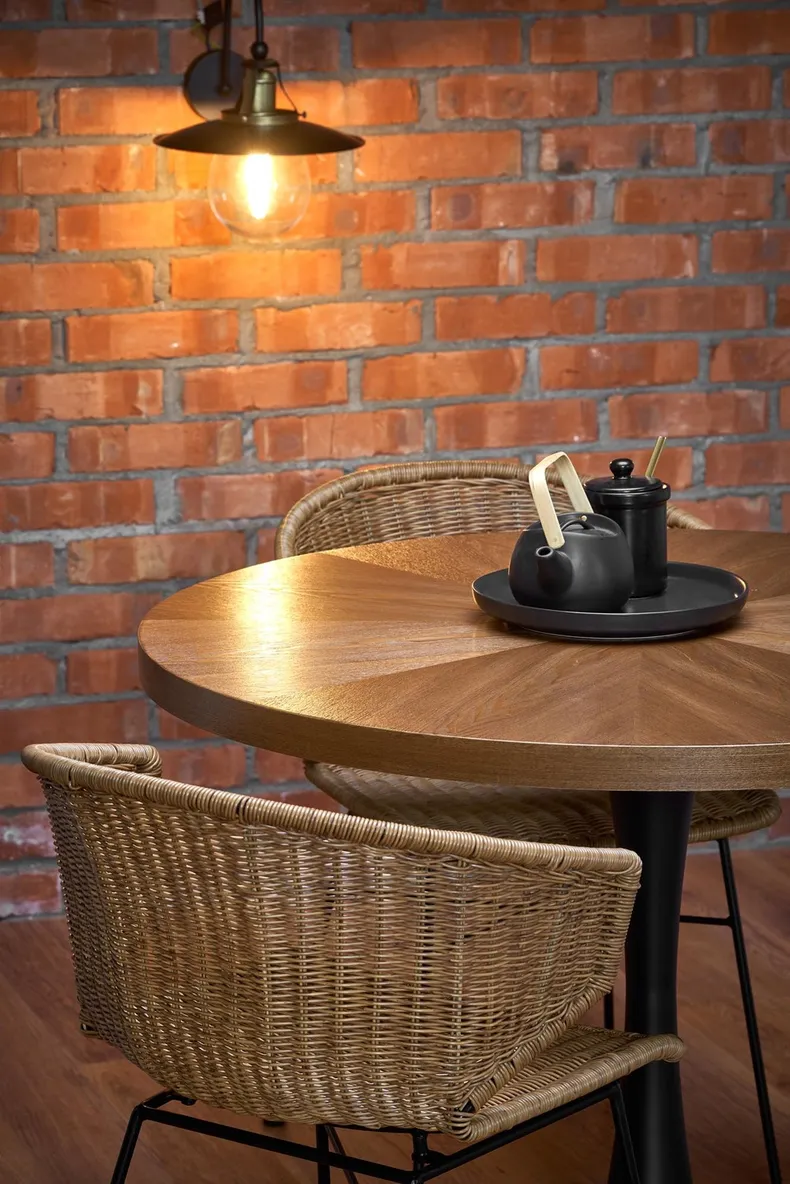Стол кухонный круглый HALMAR CARMELO 100x100 см, столешница - орех, ножка - черный фото №9