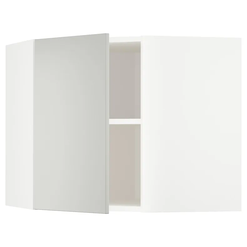 IKEA METOD МЕТОД, кутова навісна шафа з полицями, білий / Хавсторп світло-сірий, 68x60 см 395.393.39 фото №1
