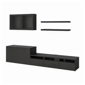 IKEA BESTÅ БЕСТО / LACK ЛАКК, шкаф для ТВ, комбинация, черно-коричневый, 300x42x195 см 893.987.37 фото