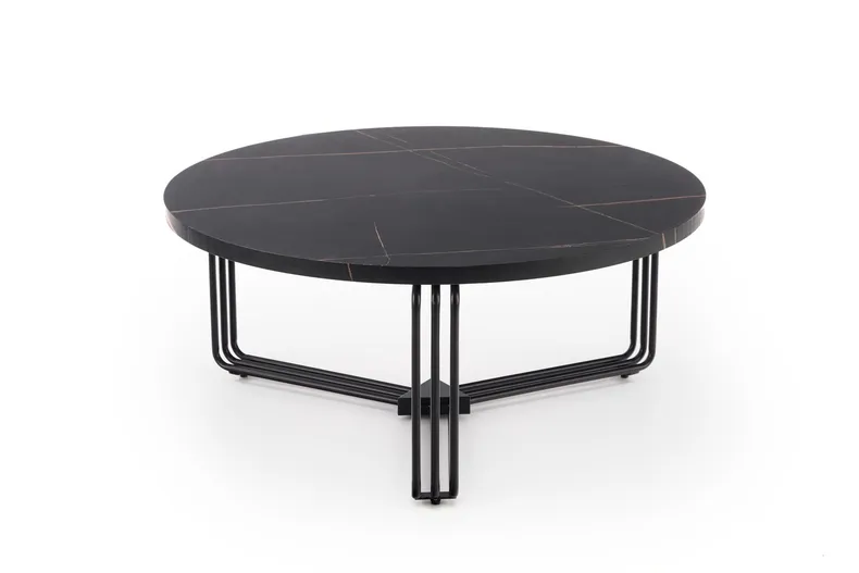 Журнальний стіл круглий HALMAR ANTICA 80x80 см, стільниця - чорний мармур, каркас - чорний фото №1