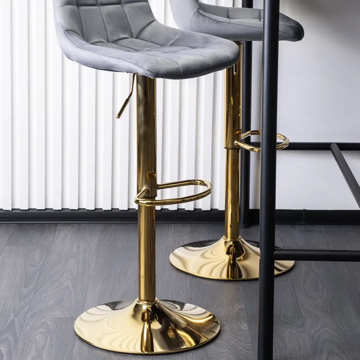 Барный стул бархатный MEBEL ELITE ARCOS Velvet, серый / золотой фото №7