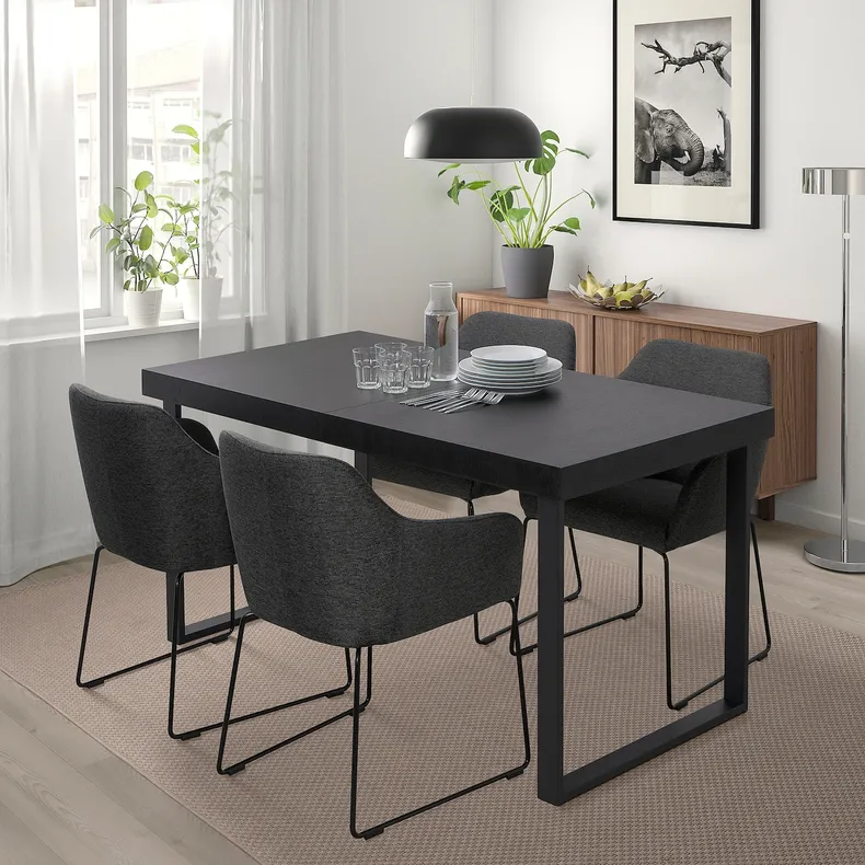 IKEA TARSELE ТАРСЕЛЕ, розкладний стіл, чорний шпон / чорний, 150 / 200x80 см 605.499.30 фото №3
