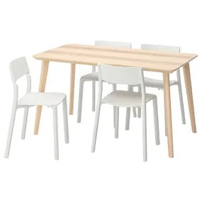 IKEA LISABO ЛІСАБО / JANINGE ЯНІНГЕ, стіл+4 стільці, ясеневий шпон / білий, 140x78 см 491.032.47 фото