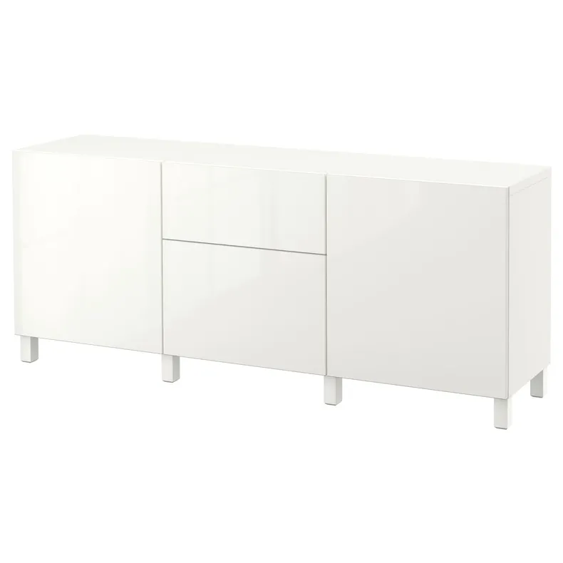 IKEA BESTÅ БЕСТО, модуль для зберігання із шухлядами, білий / СЕЛСВІКЕН / СТУБ глянцевий / білий, 180x42x74 см 394.127.07 фото №1