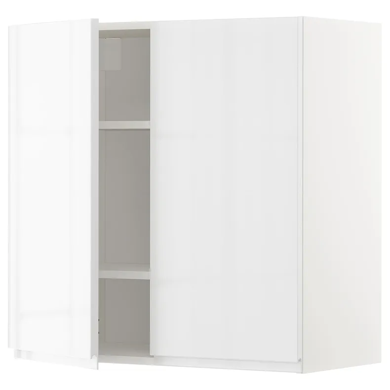 IKEA METOD МЕТОД, навесной шкаф с полками / 2дверцы, белый / Воксторп глянцевый / белый, 80x80 см 494.700.23 фото №1