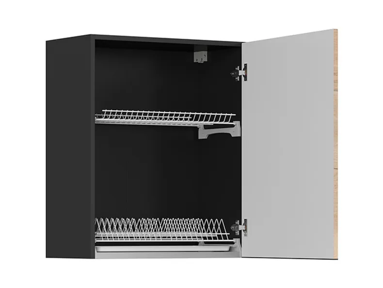 BRW Кухонный верхний шкаф Sole L6 60 см со сливом правый дуб галифакс натур, Черный/дуб галифакс натур FM_GC_60/72_P-CA/DHN фото №3