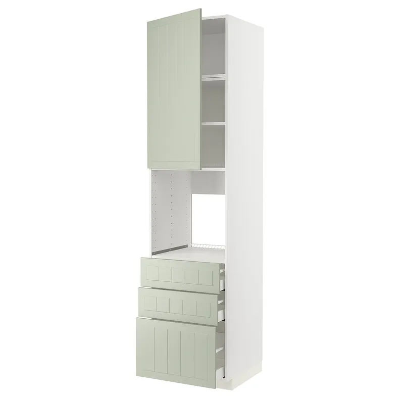 IKEA METOD МЕТОД / MAXIMERA МАКСИМЕРА, высокий шкаф д / духовки / дверь / 3ящика, белый / светло-зеленый, 60x60x240 см 694.864.81 фото №1