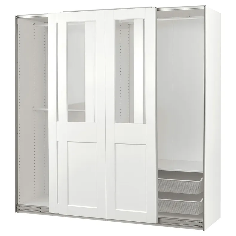 IKEA PAX ПАКС / GRIMO ГРІМО, гардероб із розсувними дверцятами, біле / прозоре скло біле, 200x66x201 см 095.022.62 фото №1