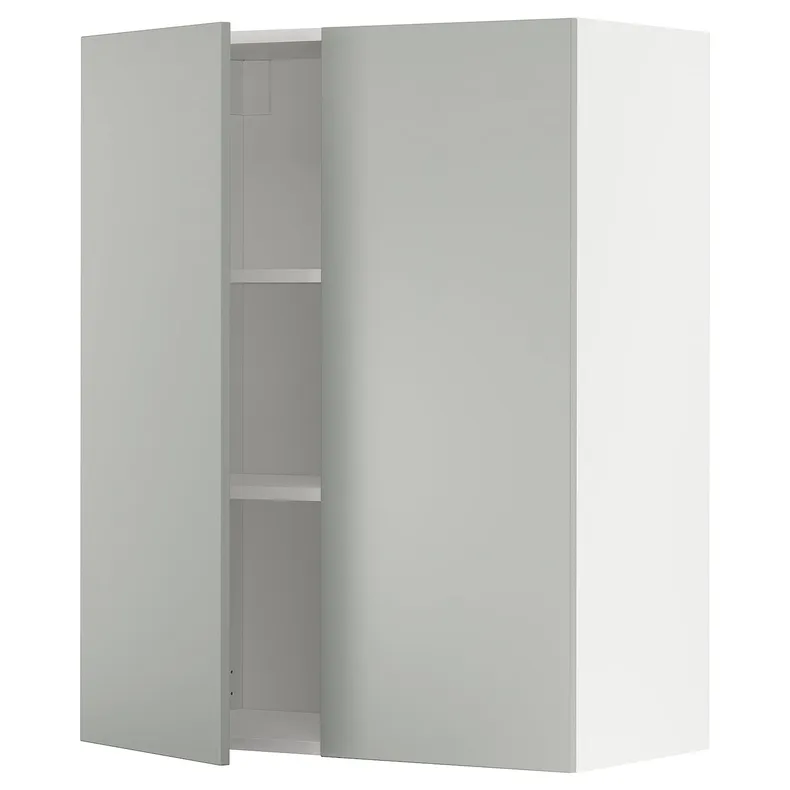 IKEA METOD МЕТОД, навісна шафа з полицями / 2 дверцят, білий / Хавсторп світло-сірий, 80x100 см 995.383.65 фото №1