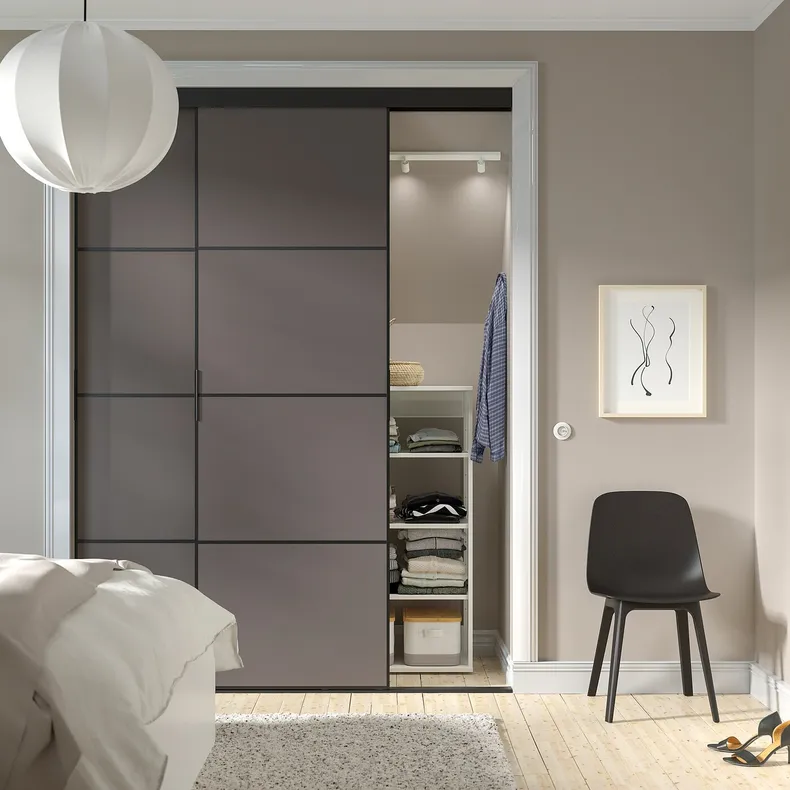 IKEA SKYTTA СКЮТТА / MEHAMN МЕХАМН, дверь раздвижная, комбинация, черный / 2стр темно-серый, 177x240 см 294.995.84 фото №2