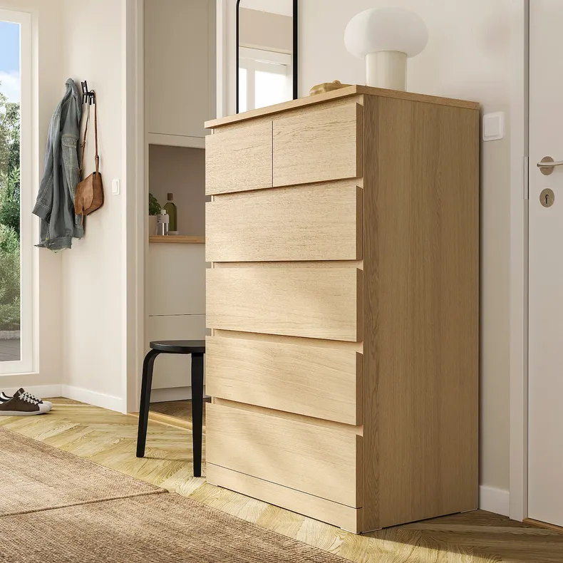 IKEA MALM МАЛЬМ, комод із 6 шухлядами, білений дубовий шпон, 80x123 см фото №4