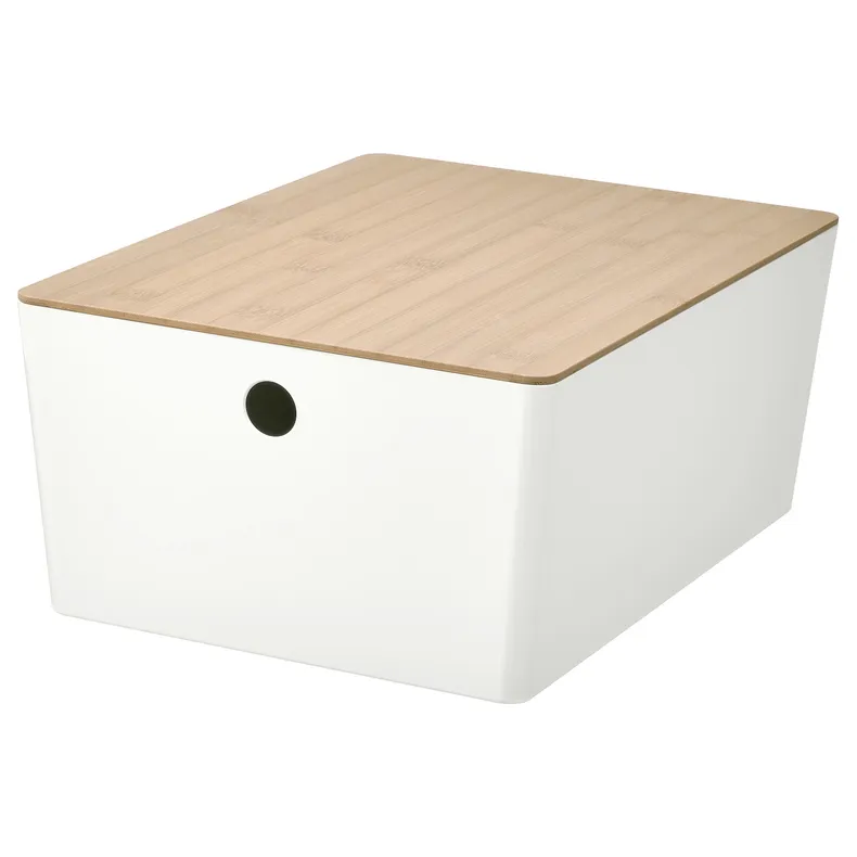 IKEA KUGGIS КУГГИС, контейнер с крышкой, белый / бамбук, 26x35x15 см 395.612.88 фото №1