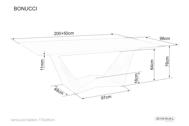 Стіл обідній розкладний SIGNAL Bonucci Ceramic Statuario Venato, 200(250)х98 см, чорний / горіх фото №2