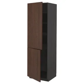 IKEA METOD МЕТОД, высокий шкаф с полками / 2 дверцы, черный / синарп коричневый, 60x60x200 см 794.626.82 фото