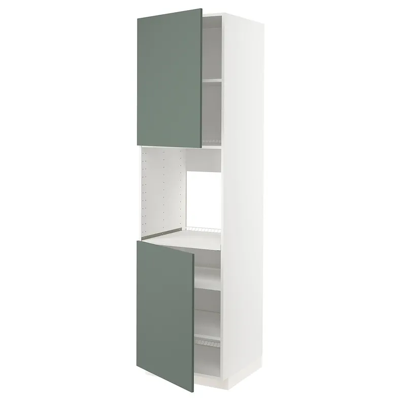 IKEA METOD МЕТОД, висока шафа для дух, 2 дверцят / пол, білий / БОДАРП сіро-зелений, 60x60x220 см 994.584.05 фото №1