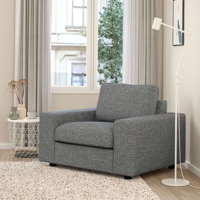 IKEA VIMLE ВІМЛЕ, крісло, з широкими підлокітниками/Lejde сіро-чорний 794.768.77 фото №2