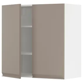 IKEA METOD МЕТОД, навесной шкаф с полками / 2дверцы, белый / матовый темно-бежевый, 80x80 см 894.922.78 фото
