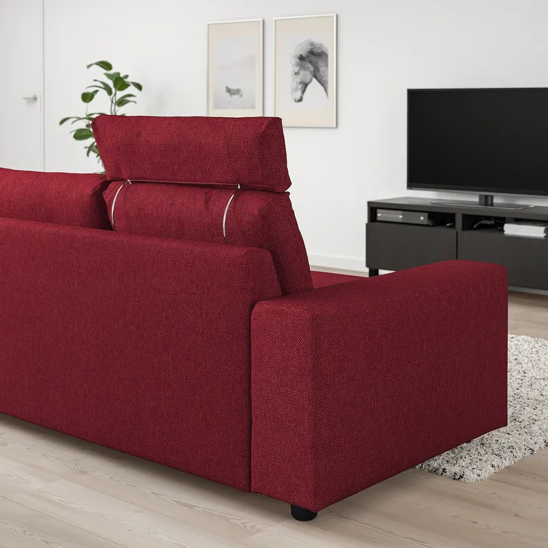 IKEA VIMLE ВИМЛЕ, 3-местный диван, с подголовником/Лейде красный/коричневый 494.343.94 фото №2