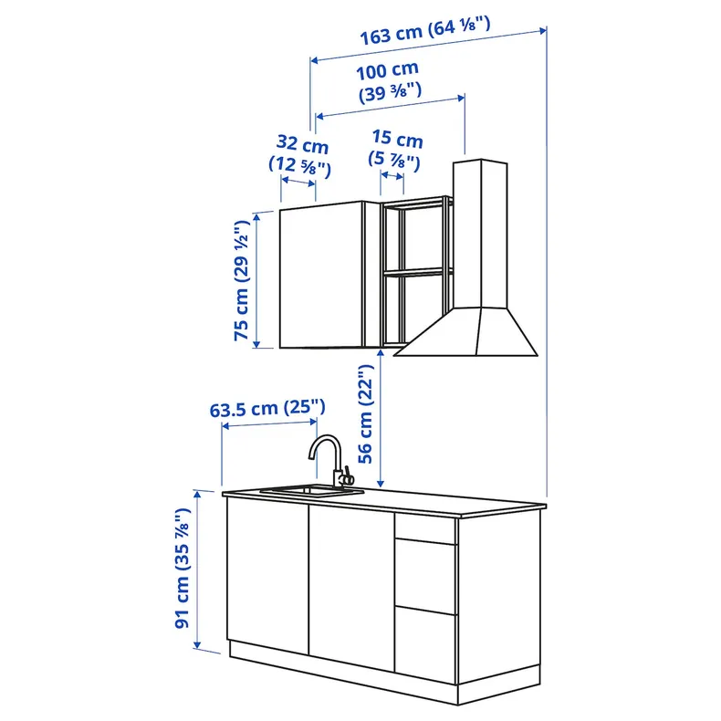 IKEA ENHET ЕНХЕТ, кухня, біла / сіра рамка, 163x63.5x222 см 594.855.28 фото №3