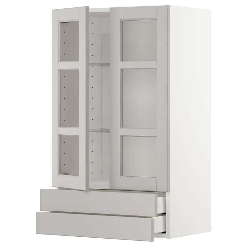 IKEA METOD МЕТОД / MAXIMERA МАКСІМЕРА, шафа навісна, 2 скл дверцят / 2 шухл, білий / світло-сірий Lerhyttan, 60x100 см 594.555.31 фото №1