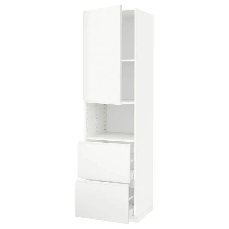 IKEA METOD МЕТОД / MAXIMERA МАКСІМЕРА, висока шафа для мікрох печі, 2 шухл, білий / Voxtorp матовий білий, 60x60x220 см 694.576.57 фото №1