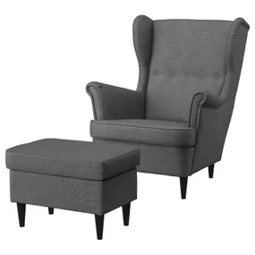 IKEA STRANDMON СТРАНДМОН, крісло та підставка для ніг, НОРДВАЛЛА темно-сірий 394.839.07 фото